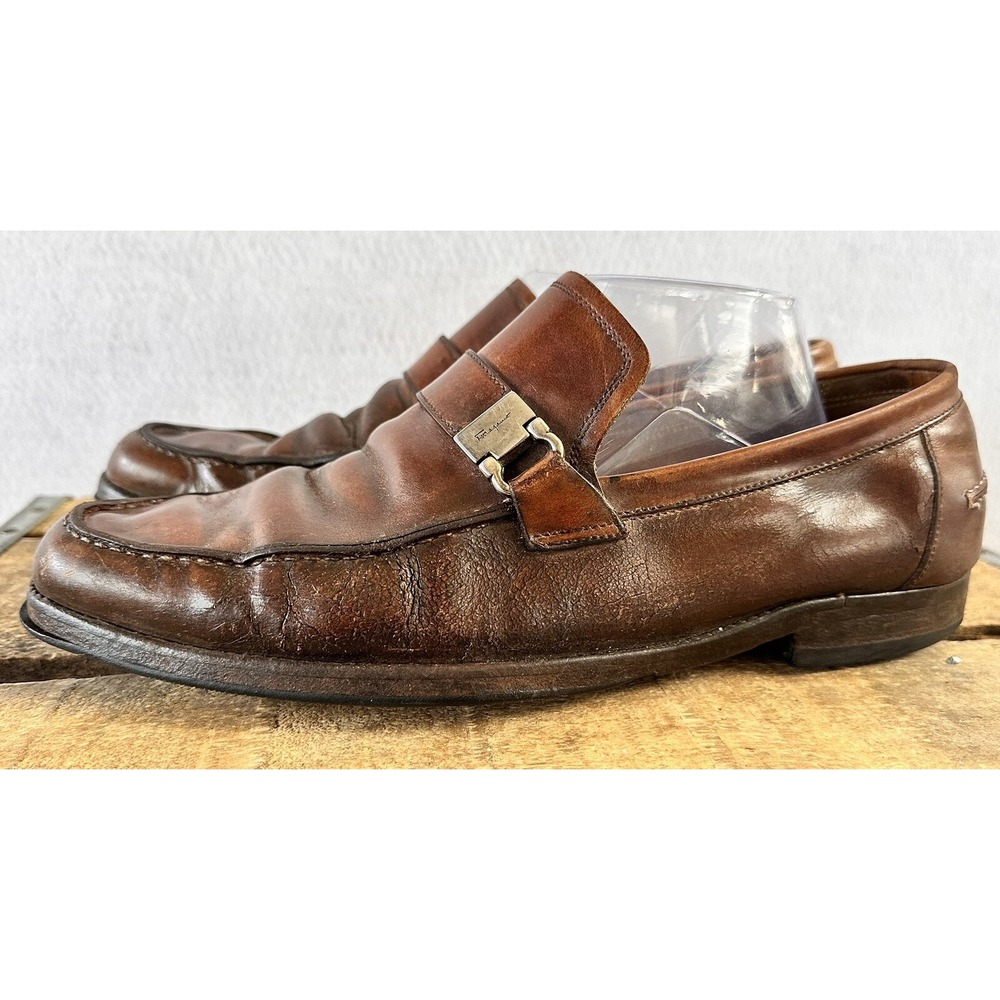 Salvatore Ferragamo Dress Formal Shoes Men's 9.5 EE Brown Italian Leather